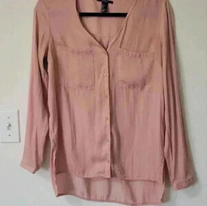 H&M pink button down vneck long-sleeve blouse size small